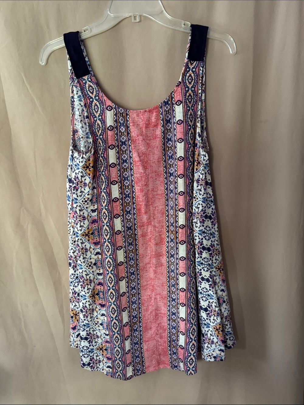 Lulu's Pink and Navy Printed Boho Tank
